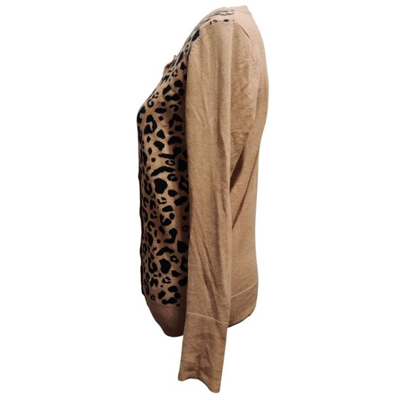 Merona M Cardigan Tan Button Front Leopard Animal Print Sweater Long Sleeve Cute - Picture 6 of 8